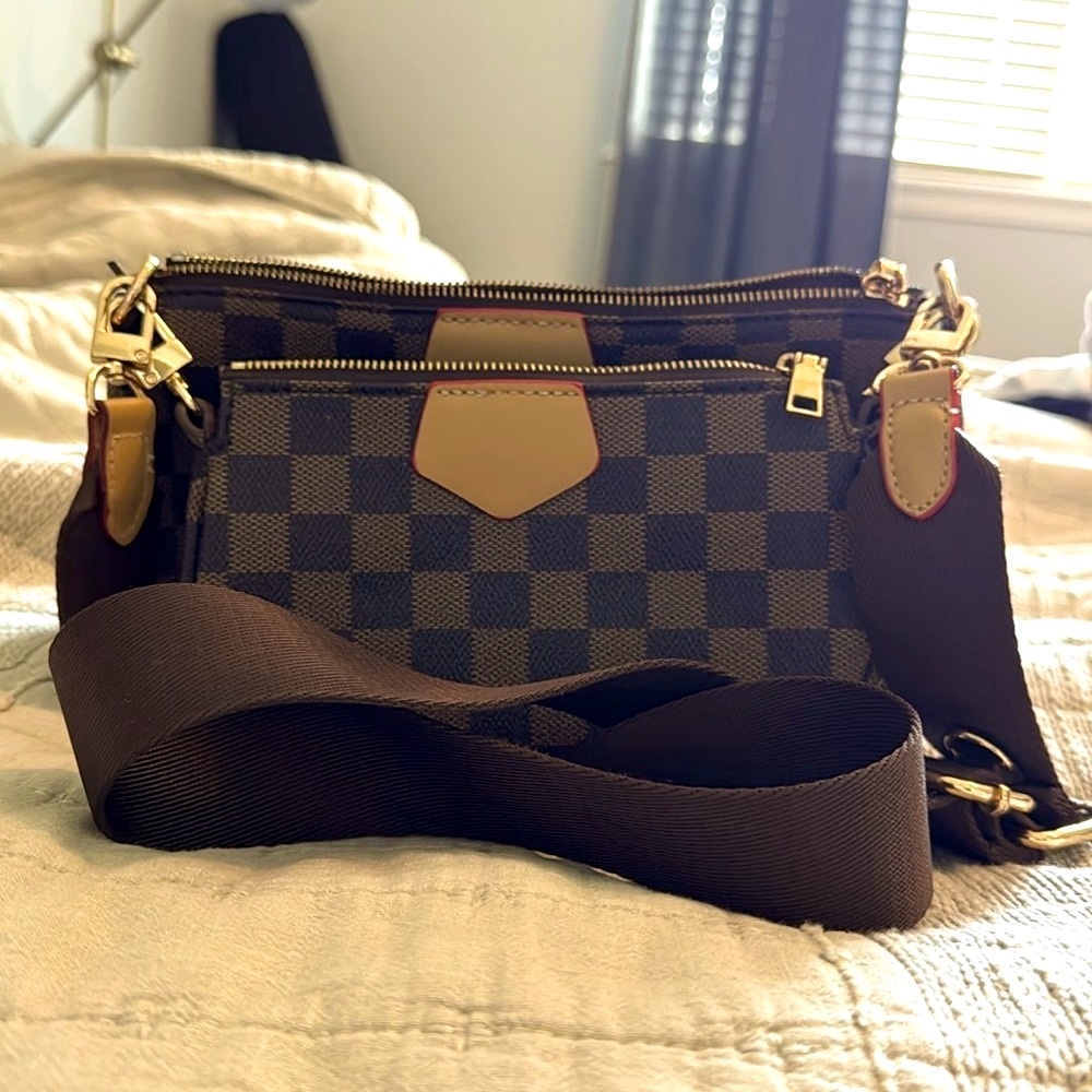 Brown checkered crossbody